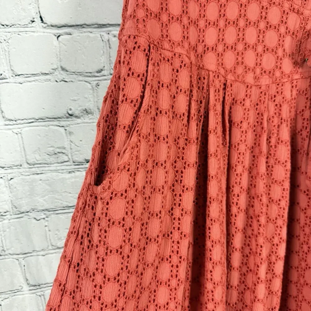 Anthropologie Elm Collared Eyelet Dress Sleeveless Coral Orange - Picture 13 of 16